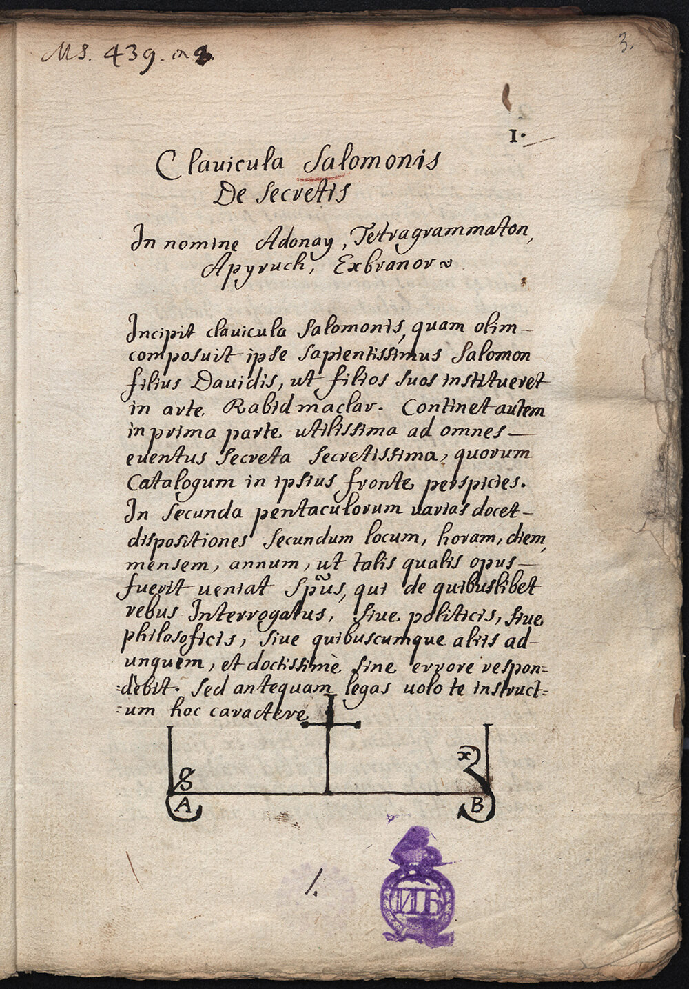 Clavicula Solomonis de Secretis (RPS 3352 II) - Title Page
